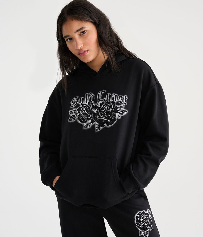 Oversized Rose Graphic Pullover Fleece Hoodie