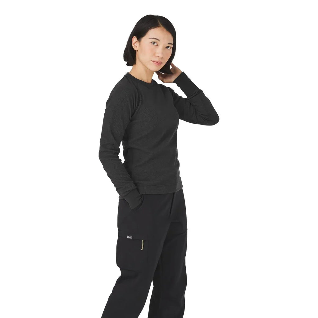 Waffle Knit Long Sleeve Thermal Shirt - Black