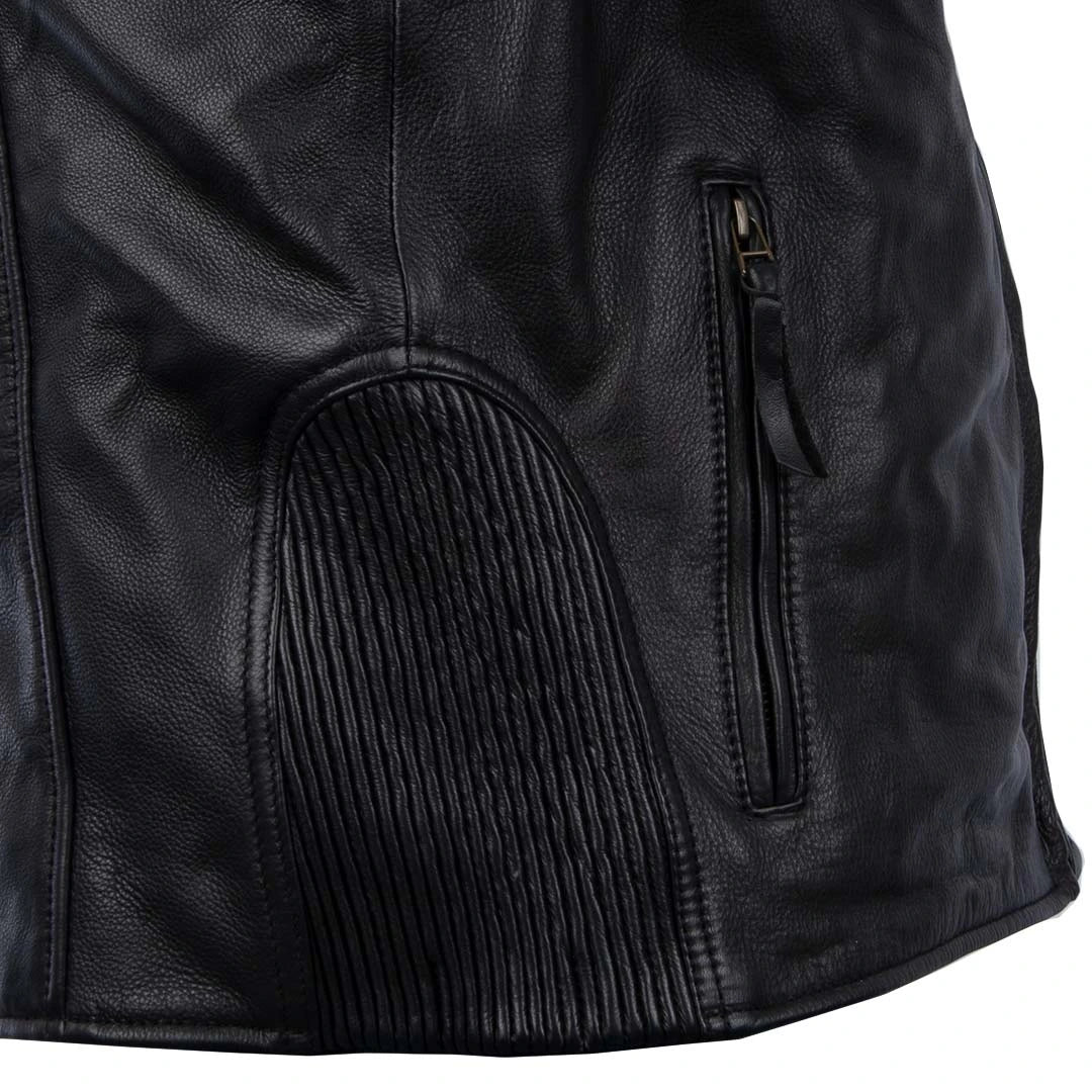 Men's Buffalo Leather Thermal Motorcycle Jacket - Black