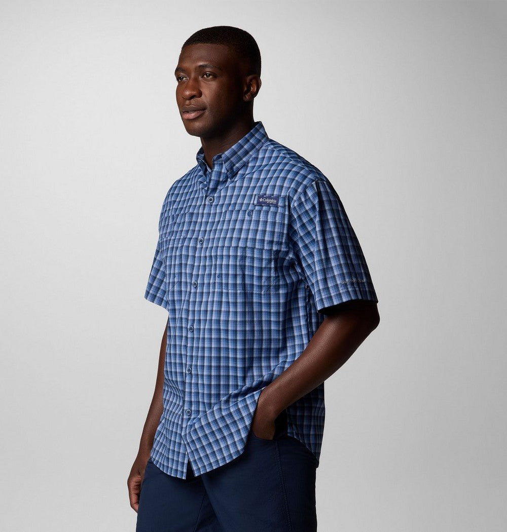 Men's Vented Short-Sleeve Fishing Shirt - Green Gingham