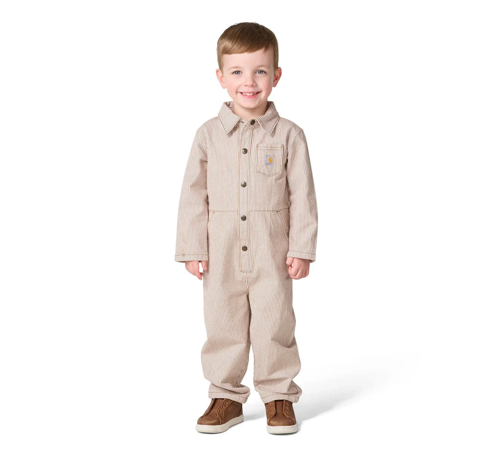Kids' Striped Twill Snap-Front Coverall - Brown