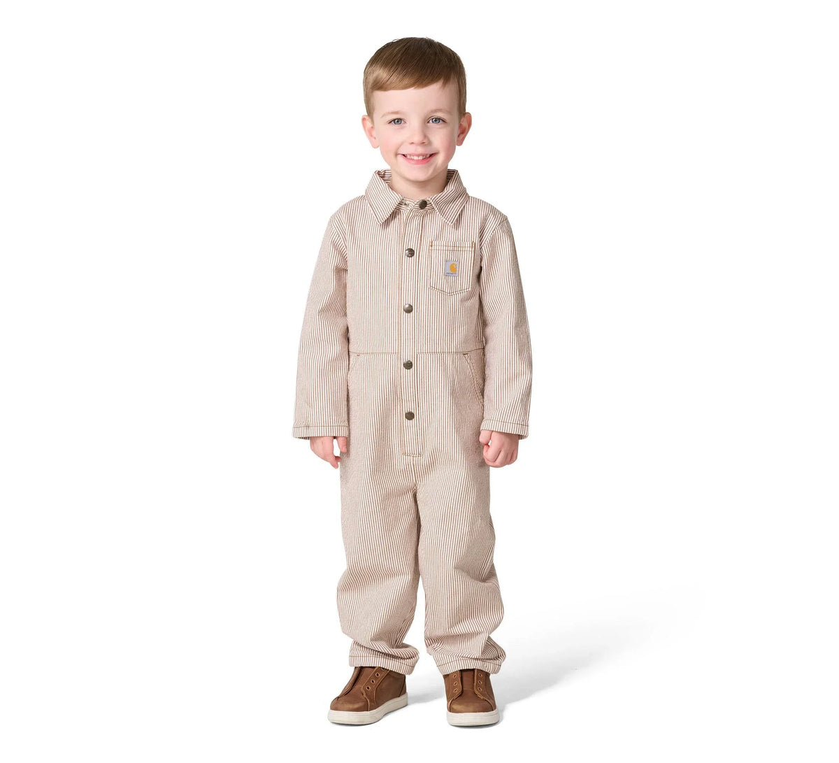 Kids' Striped Twill Snap-Front Coverall - Brown