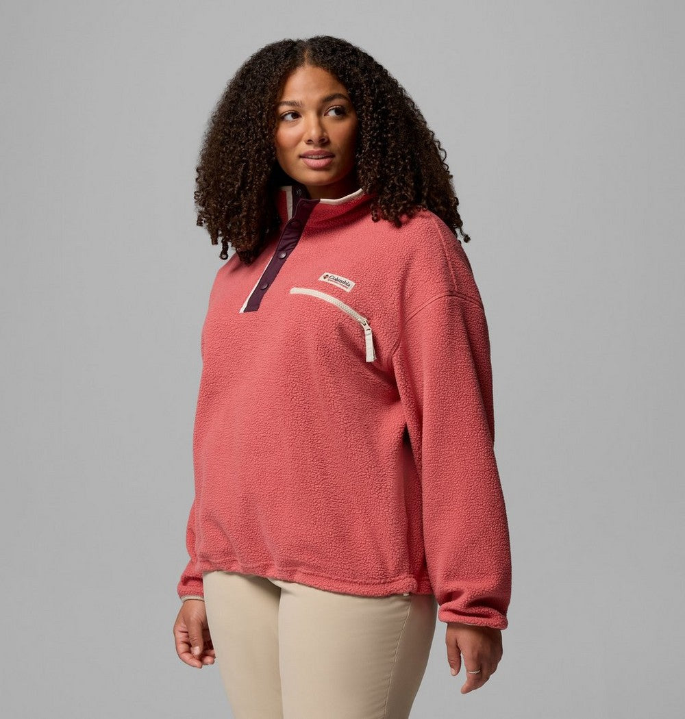 Women's Plus Cropped Sherpa Half-Snap Pullover - Tan