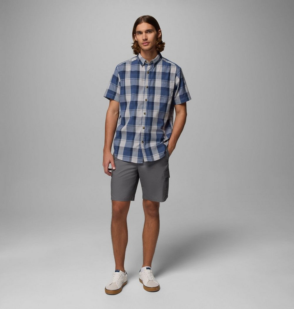 Men's Stretch Short Sleeve Plaid Shirt - Navy