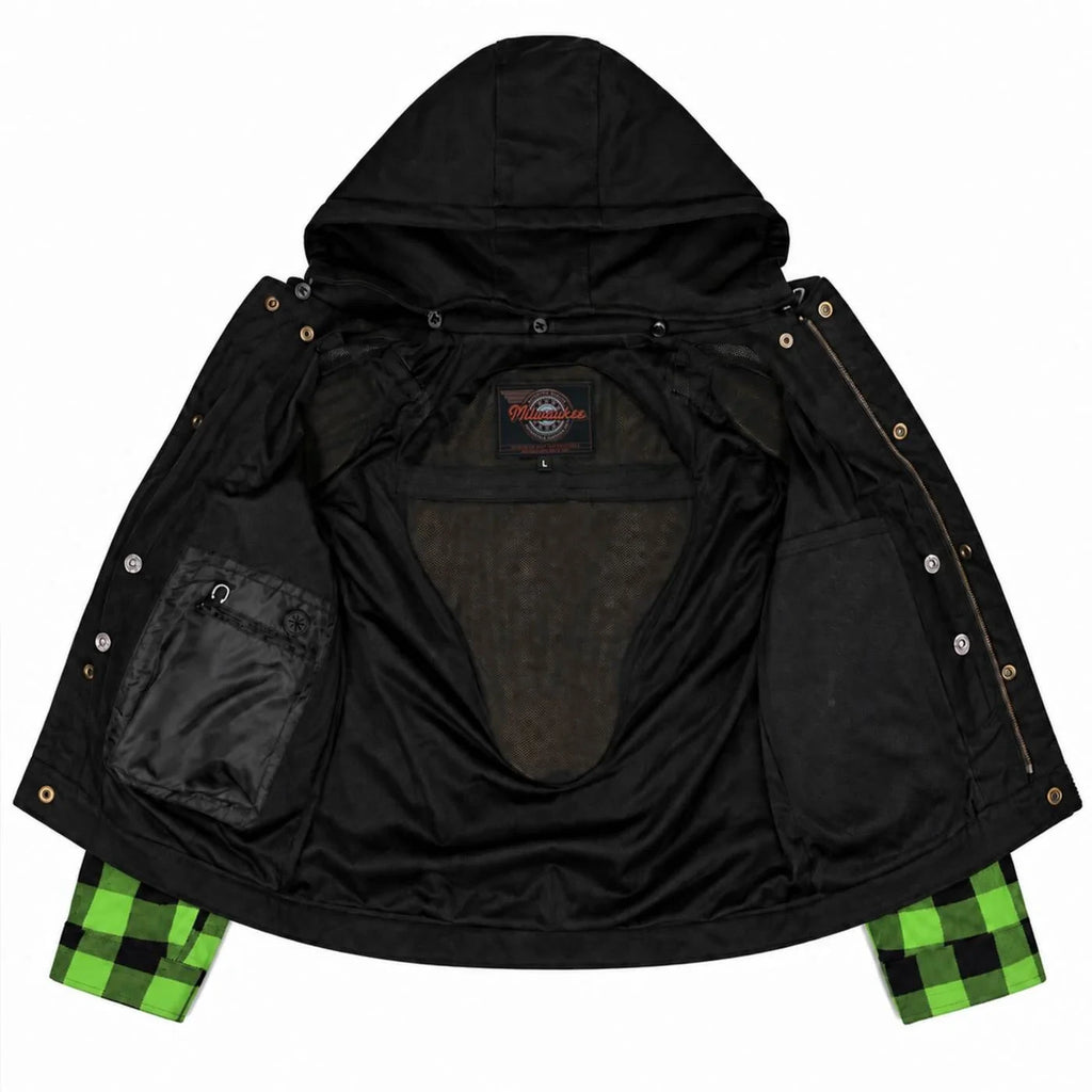 Men's Armored Denim Hooded Jacket - Black/Green