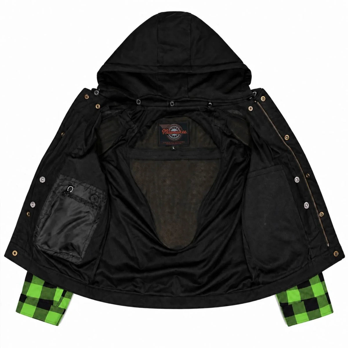 Men's Armored Denim Hooded Jacket - Black/Green