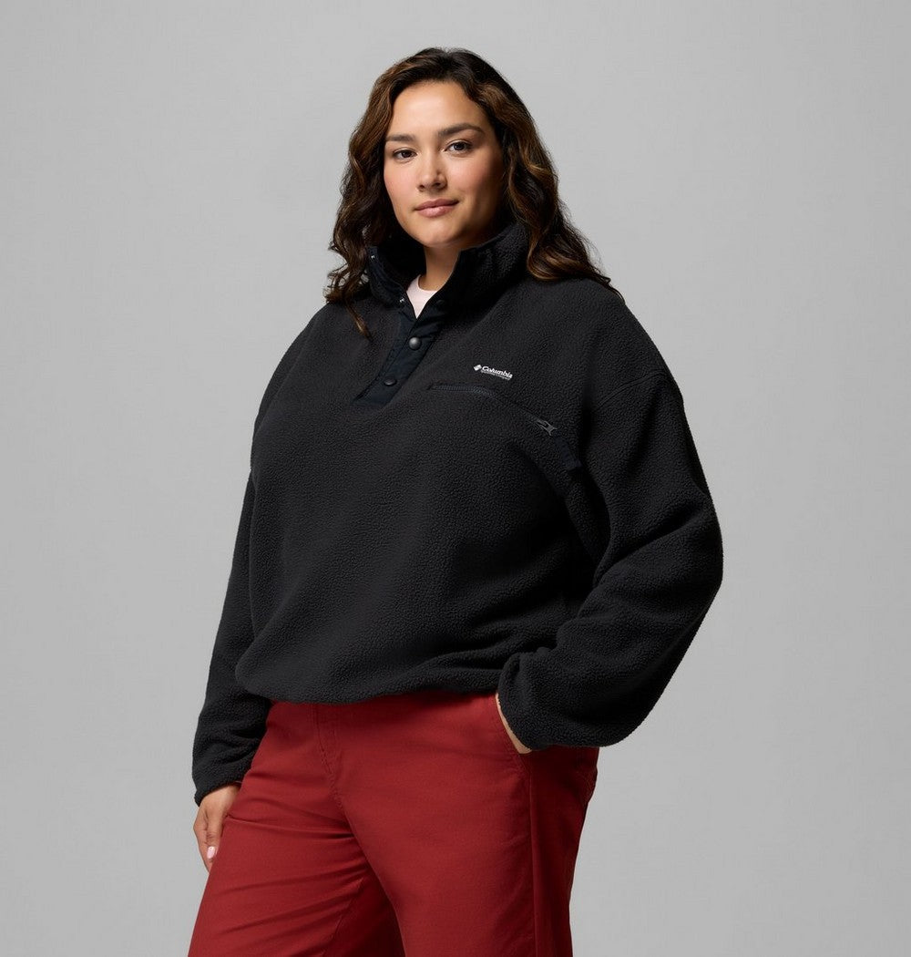 Women's Plus Cropped Sherpa Half-Snap Pullover - Tan