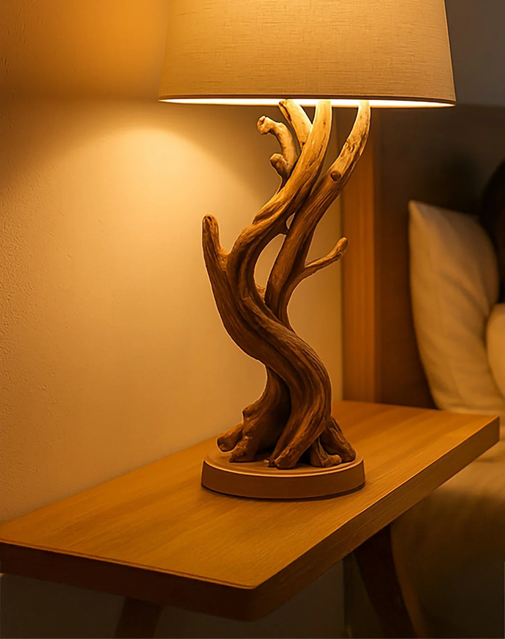 Handmade Pine Wood Tree Floor Lamp