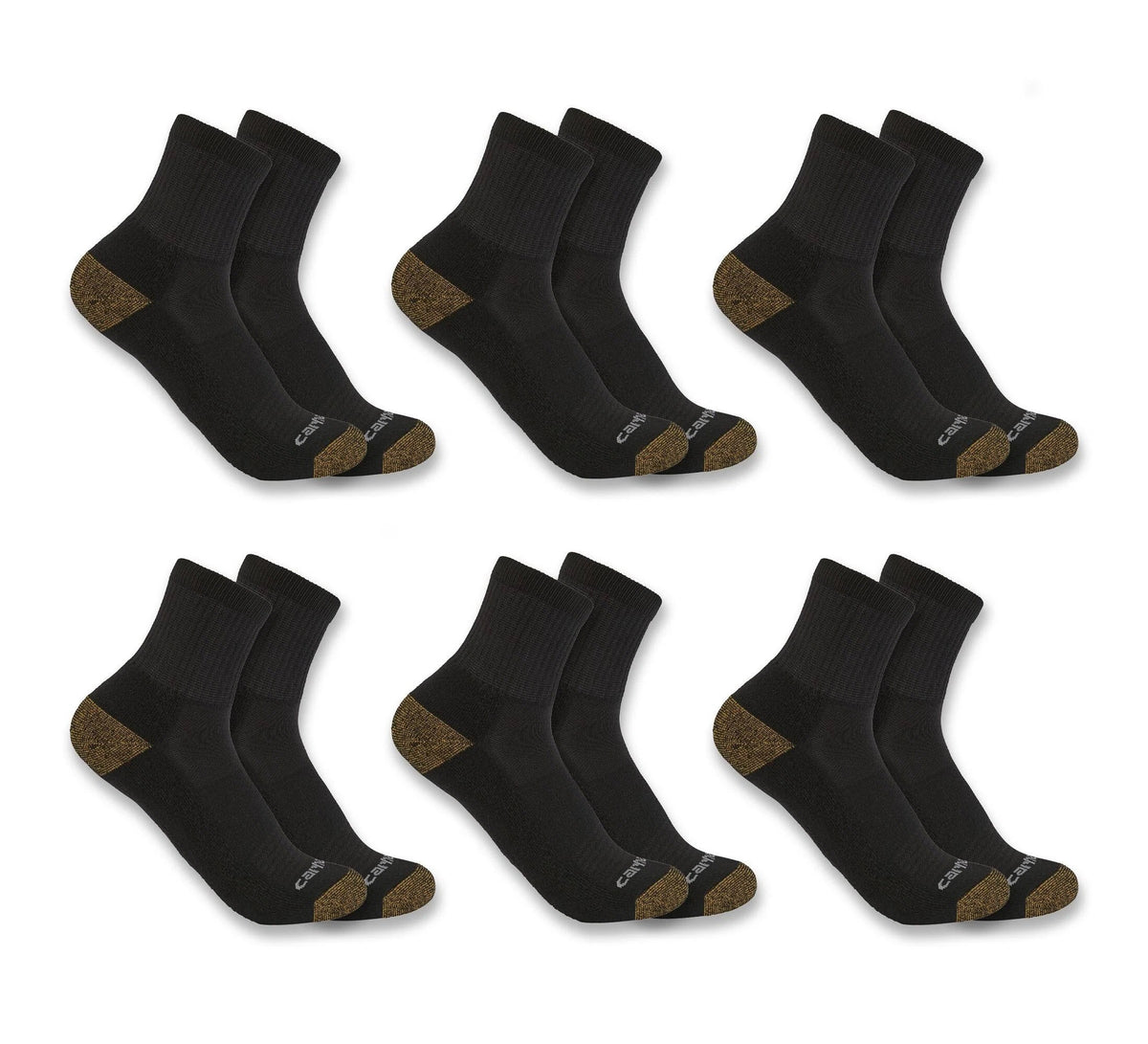 Midweight Quarter Socks, 6-Pack - Black