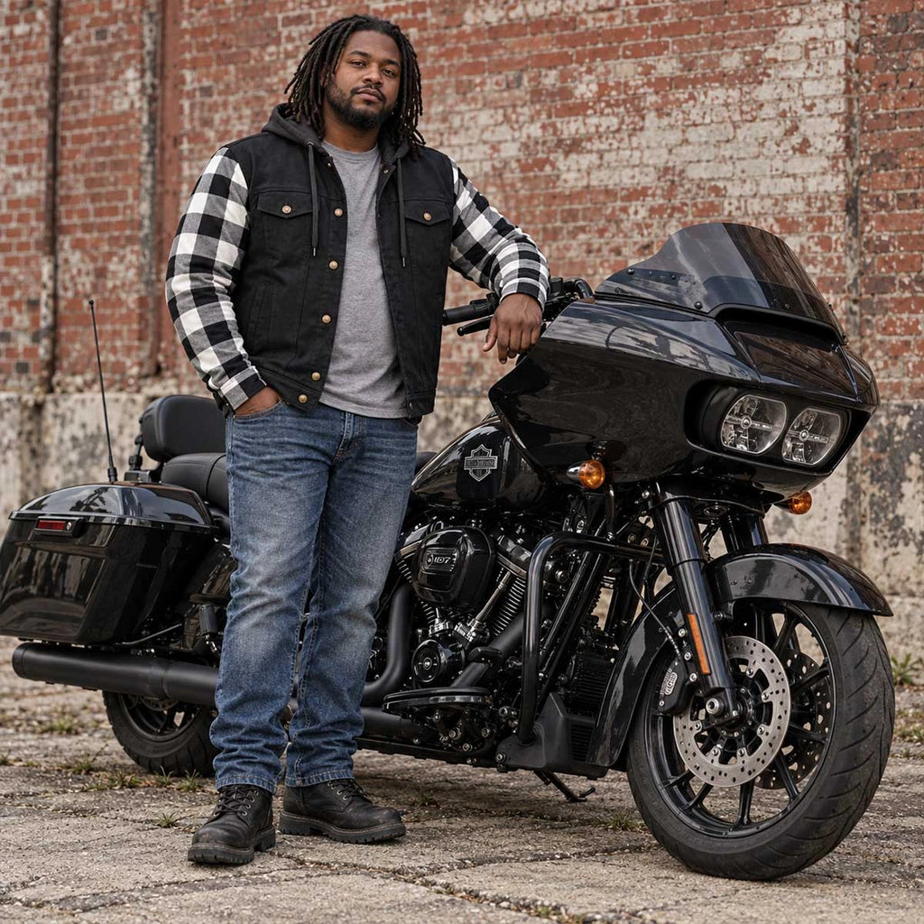 Men's Armored Denim Hooded Motorcycle Jacket