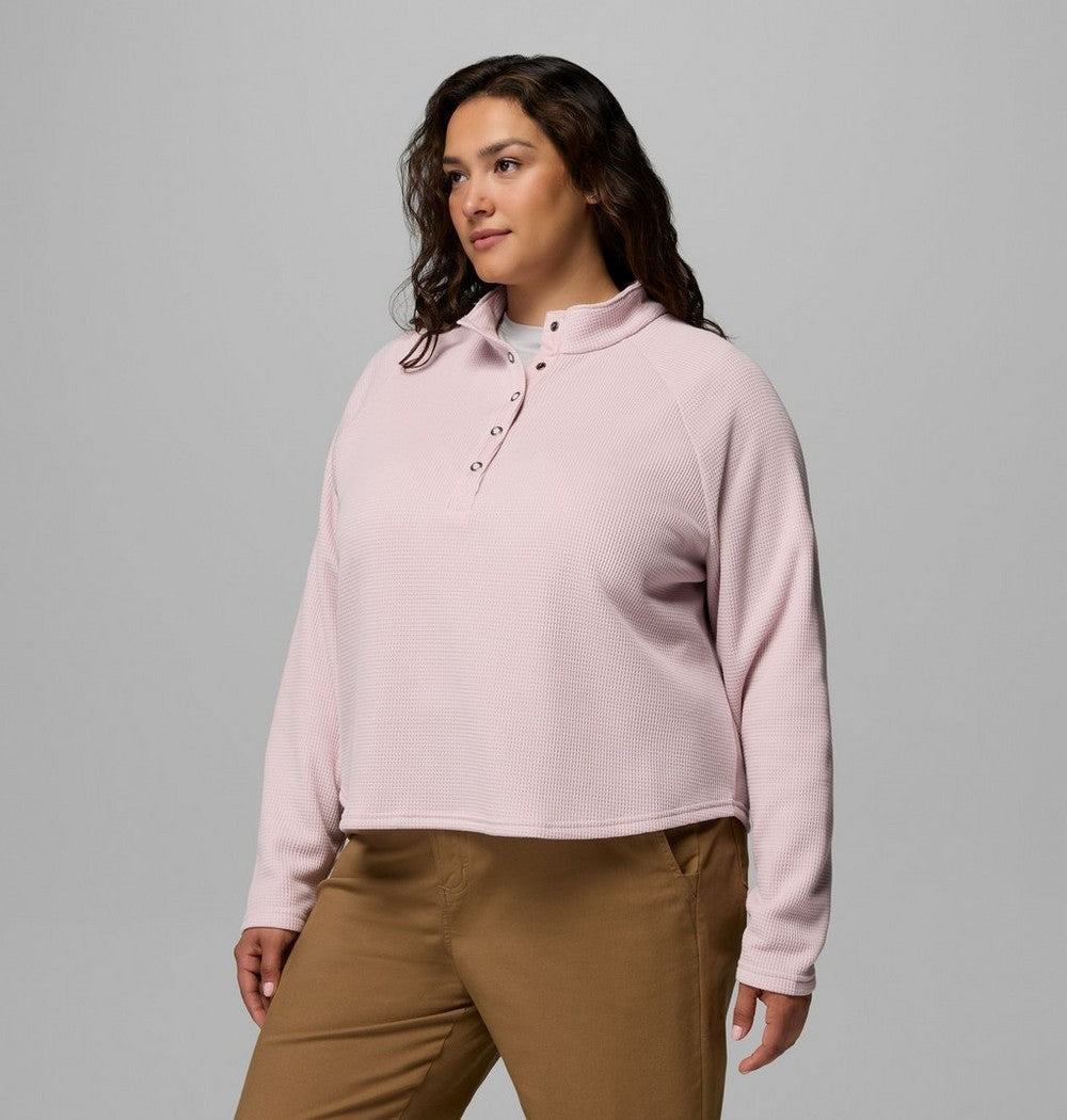 Women's Plus Waffle-Knit Half-Snap Shirt - Gray