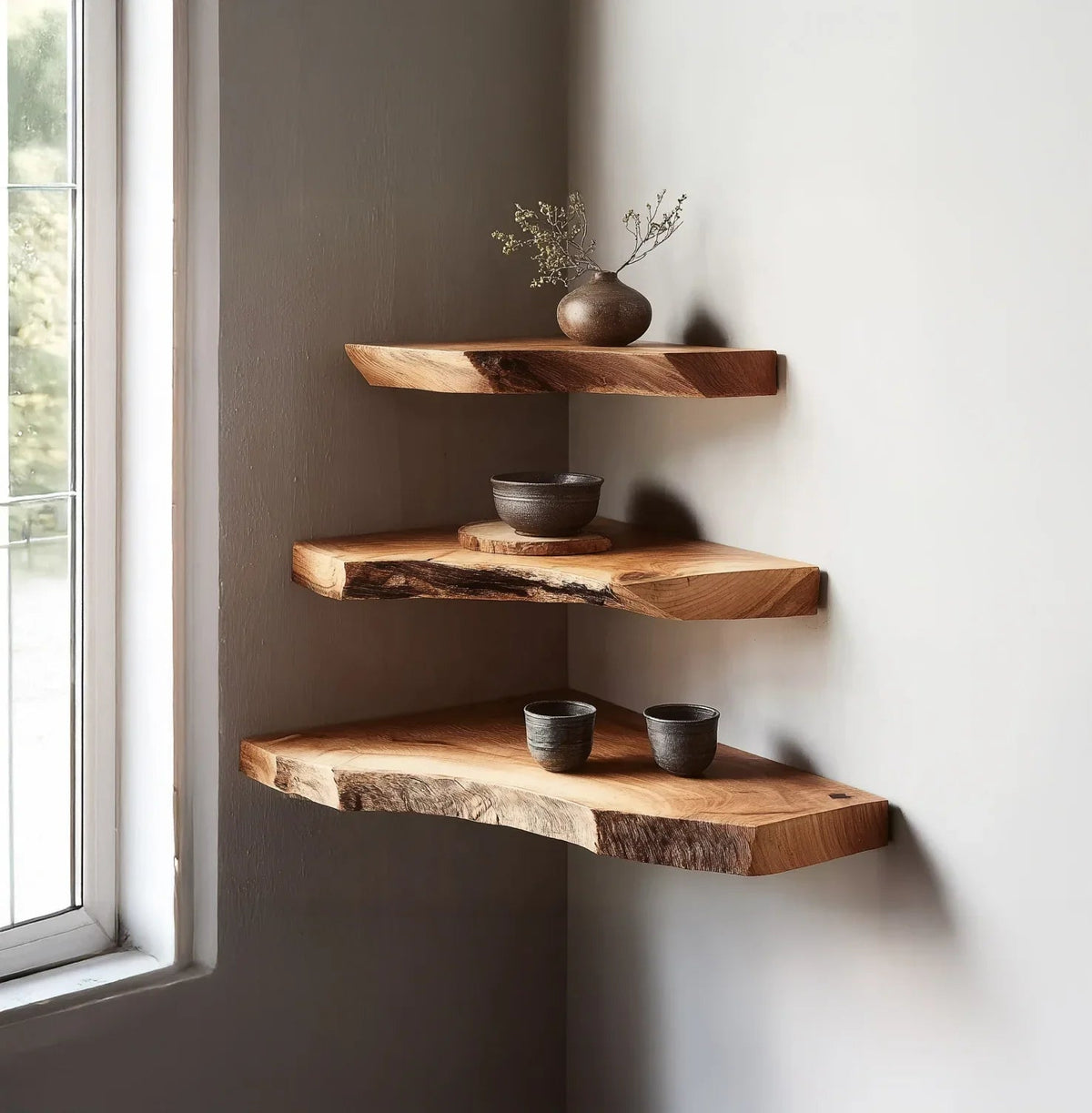 Modern Artisanal Wood Corner Shelf