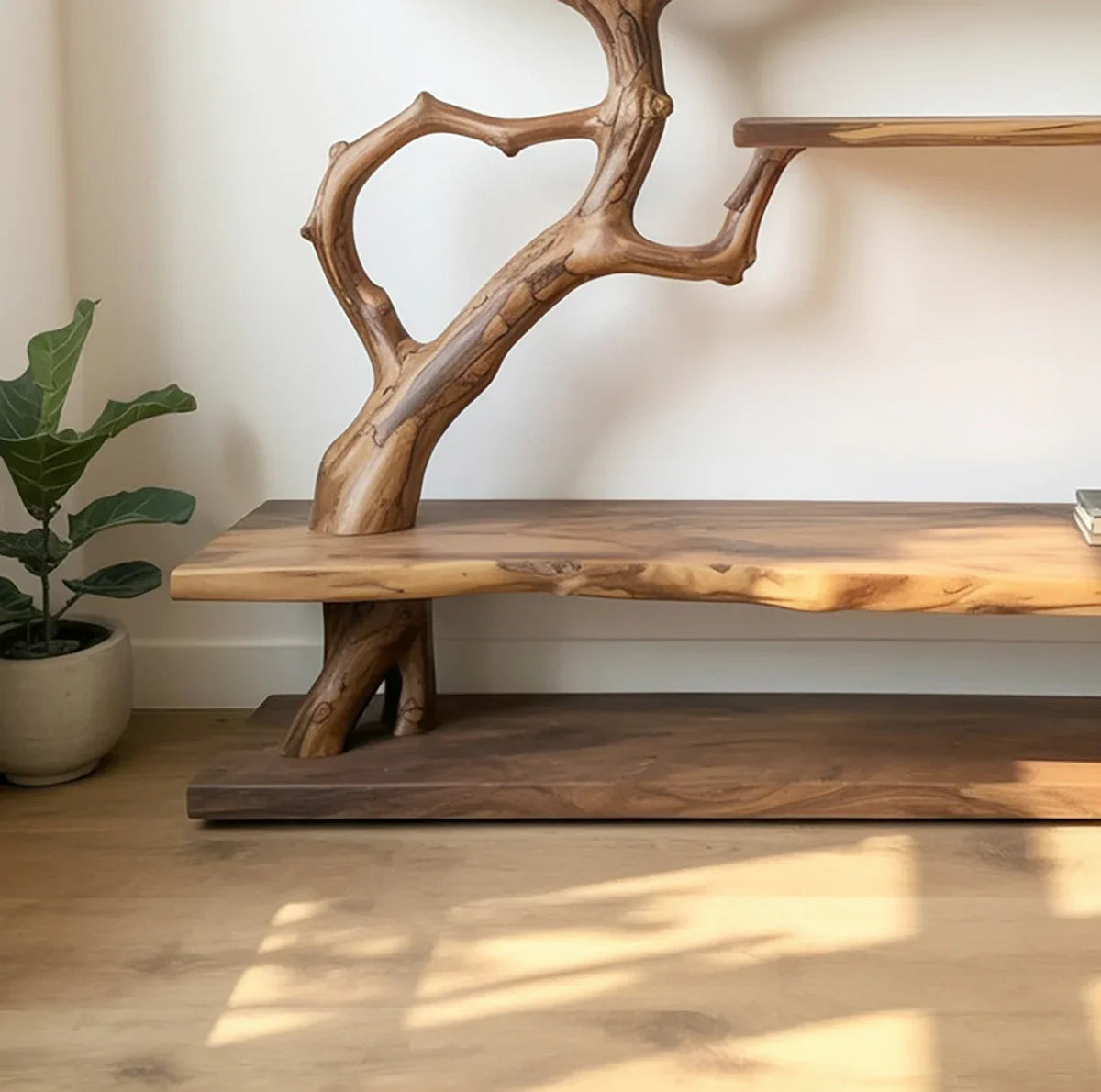 Narrow Rustic Console Table With Shelves