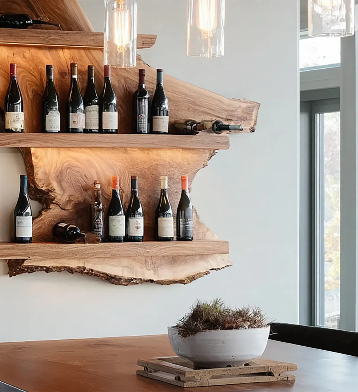 Live Edge Wooden Wine Rack Shelf
