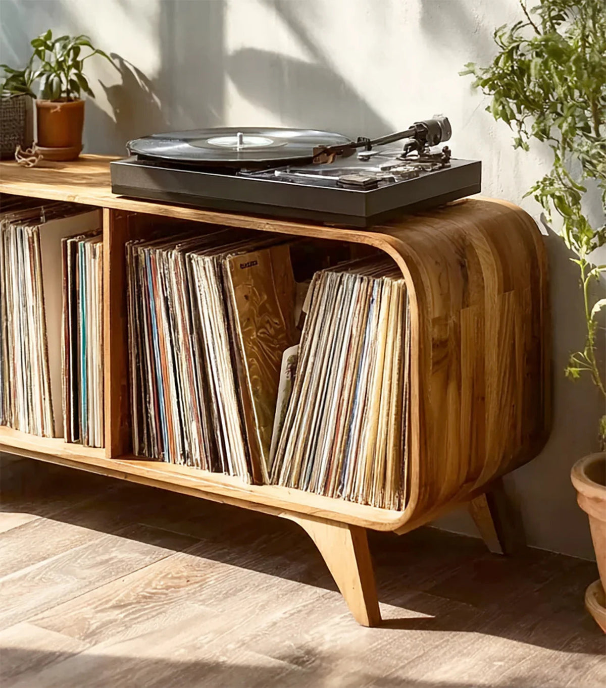 Handcrafted Natural Wood Record Player Stand