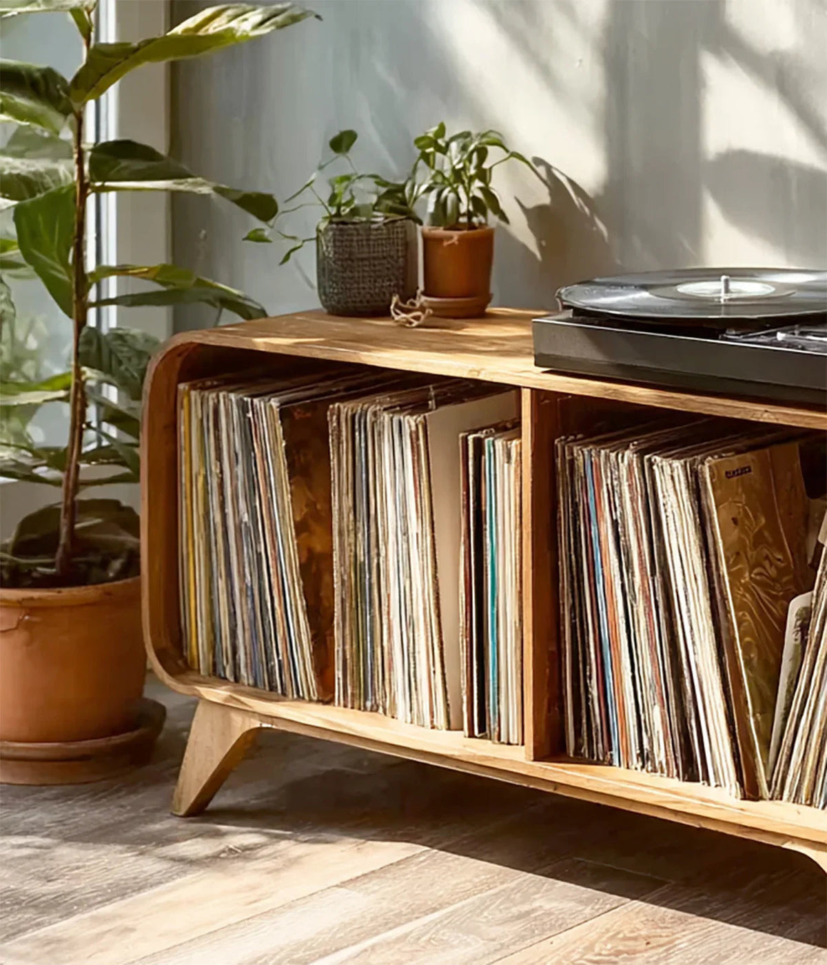 Handcrafted Natural Wood Record Player Stand
