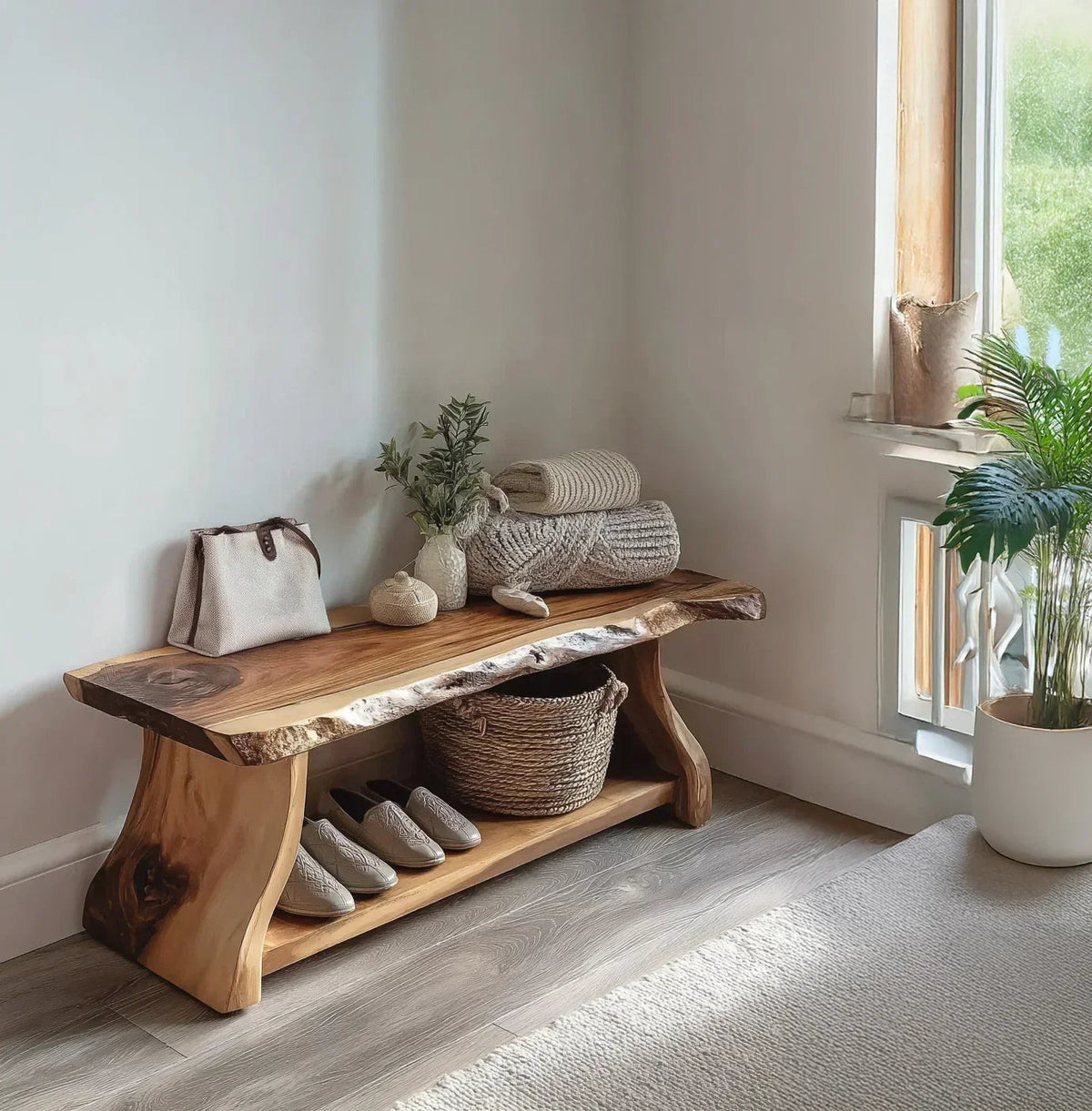Solid Oak Shoe Bench With Storage