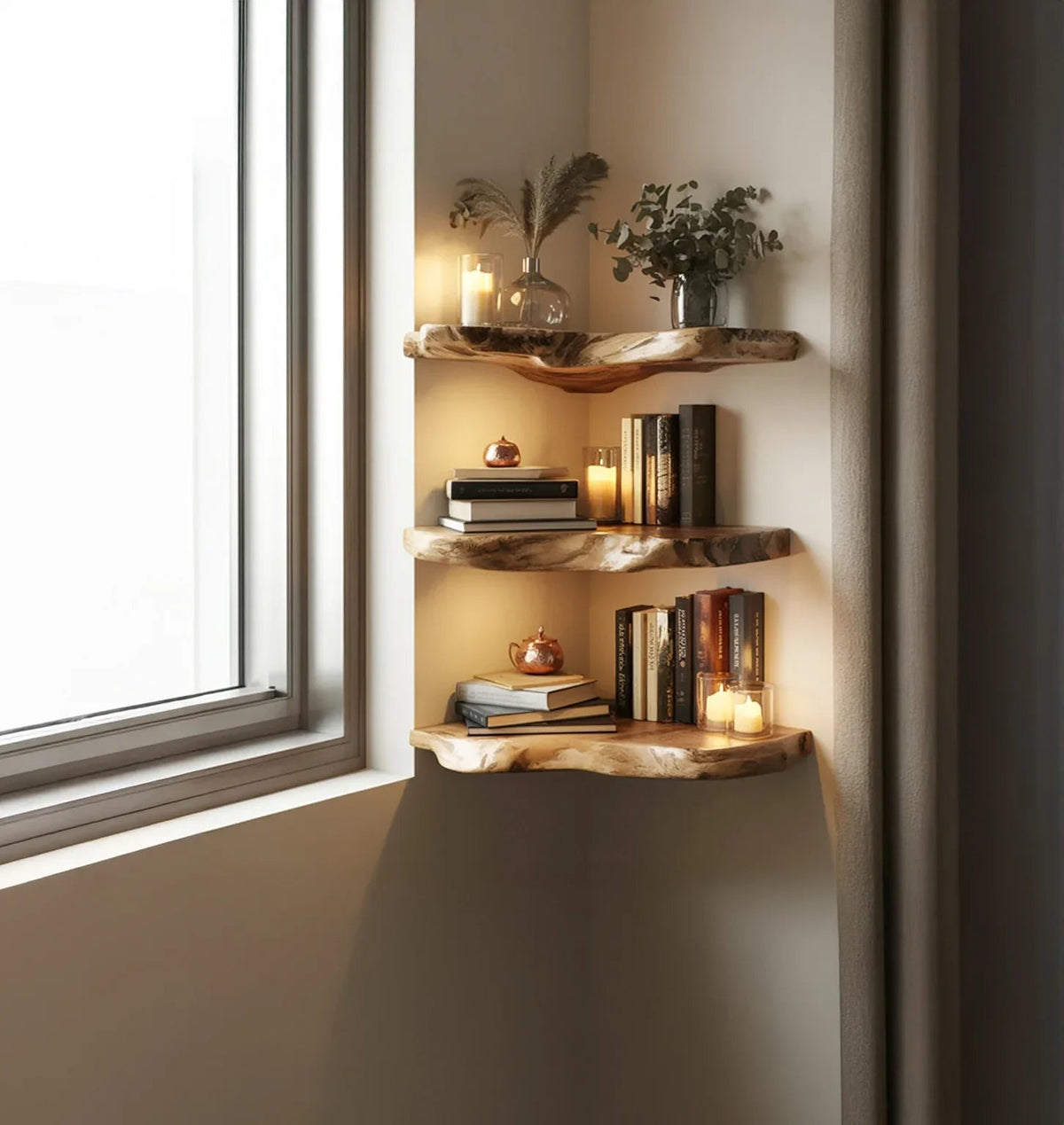 Handcrafted Live Edge Solid Wood Floating Shelf