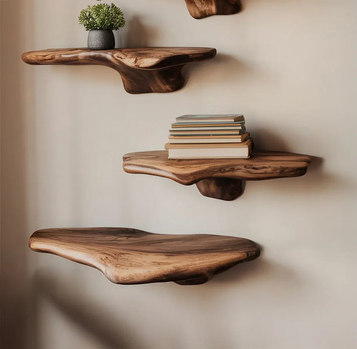 Handcrafted Organic Wooden Floating Wall Shelf