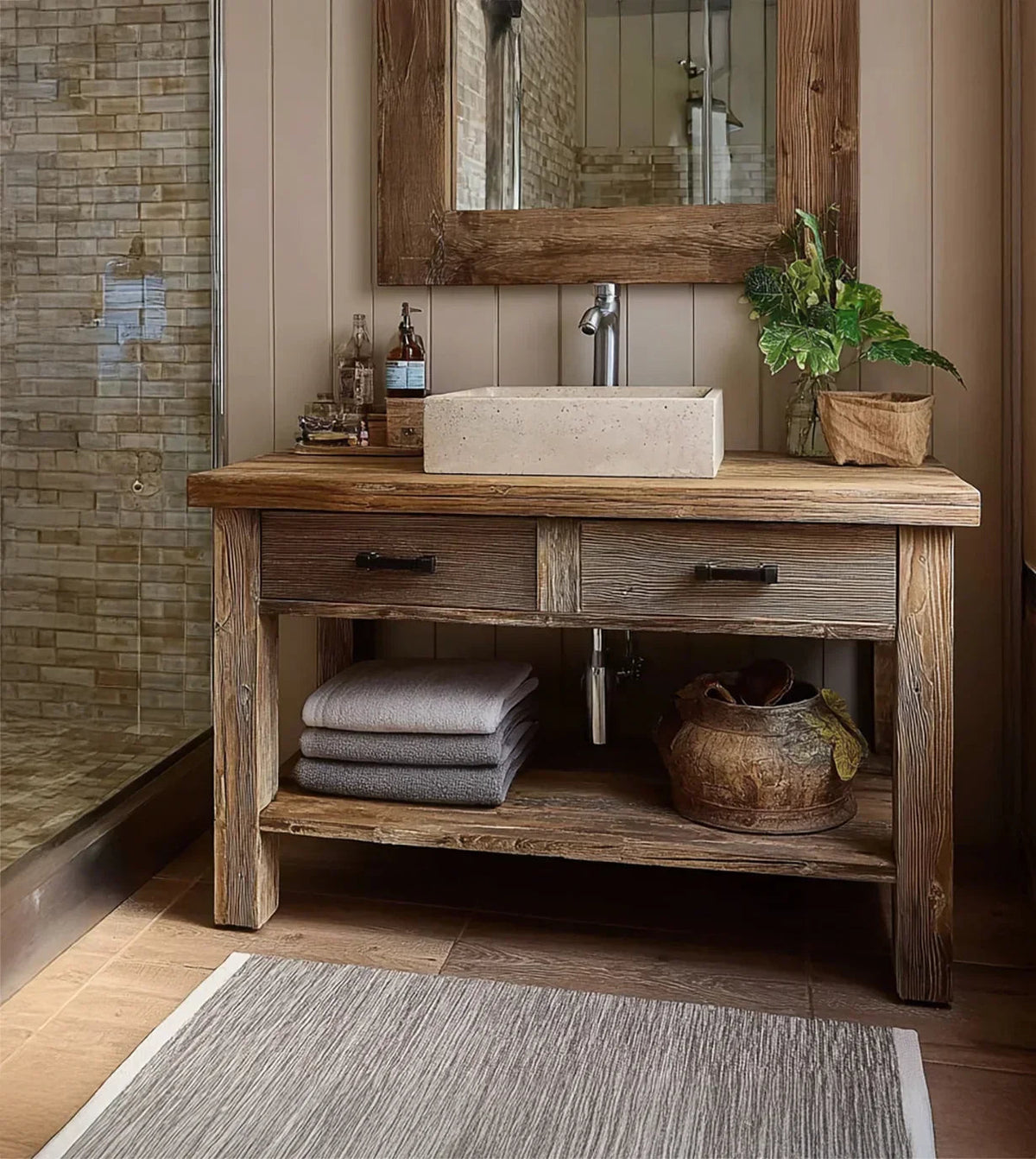 Wooden Rustic Style Handmade Bathroom Vanity