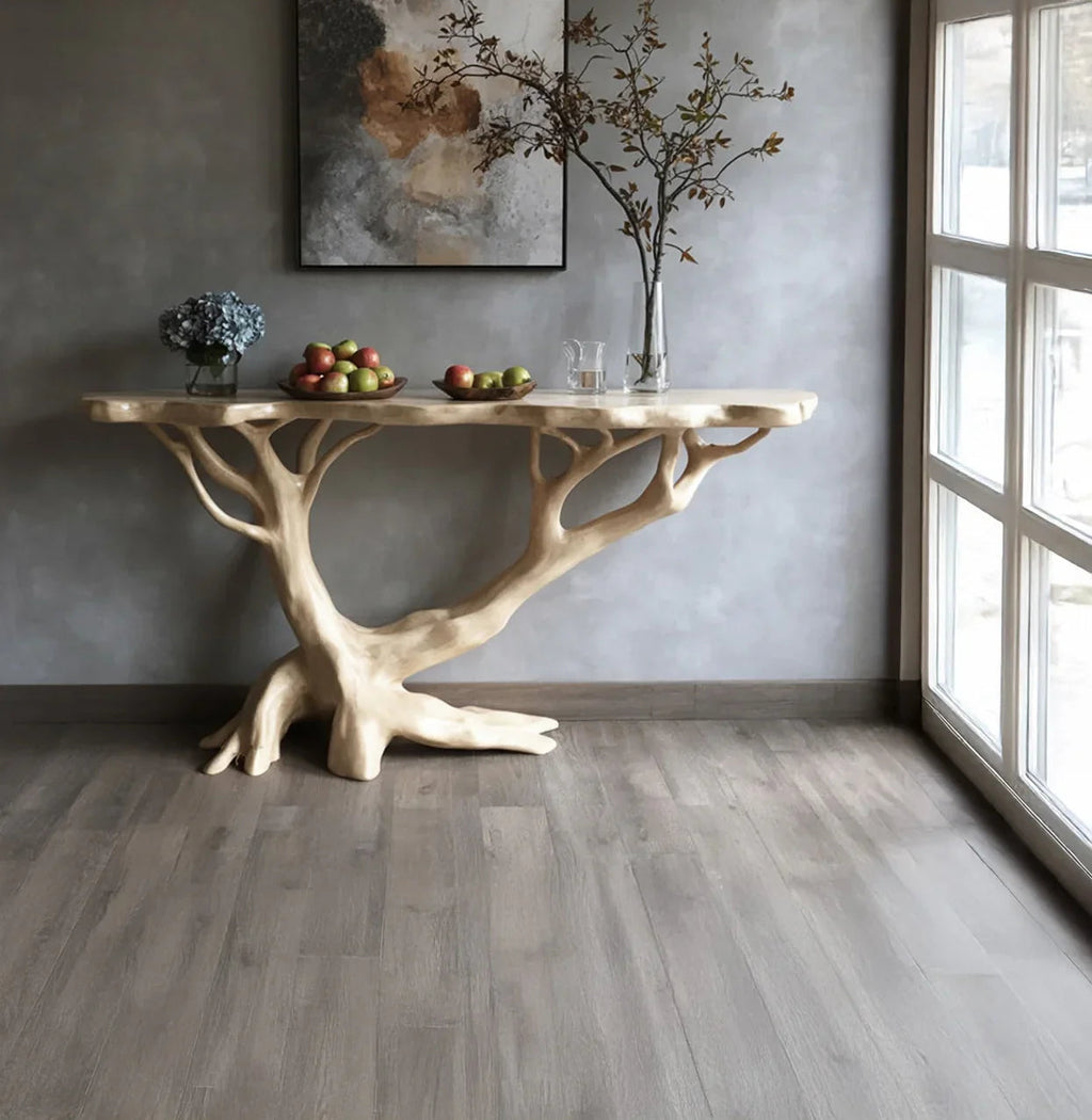 Sculptural Wooden Console Table