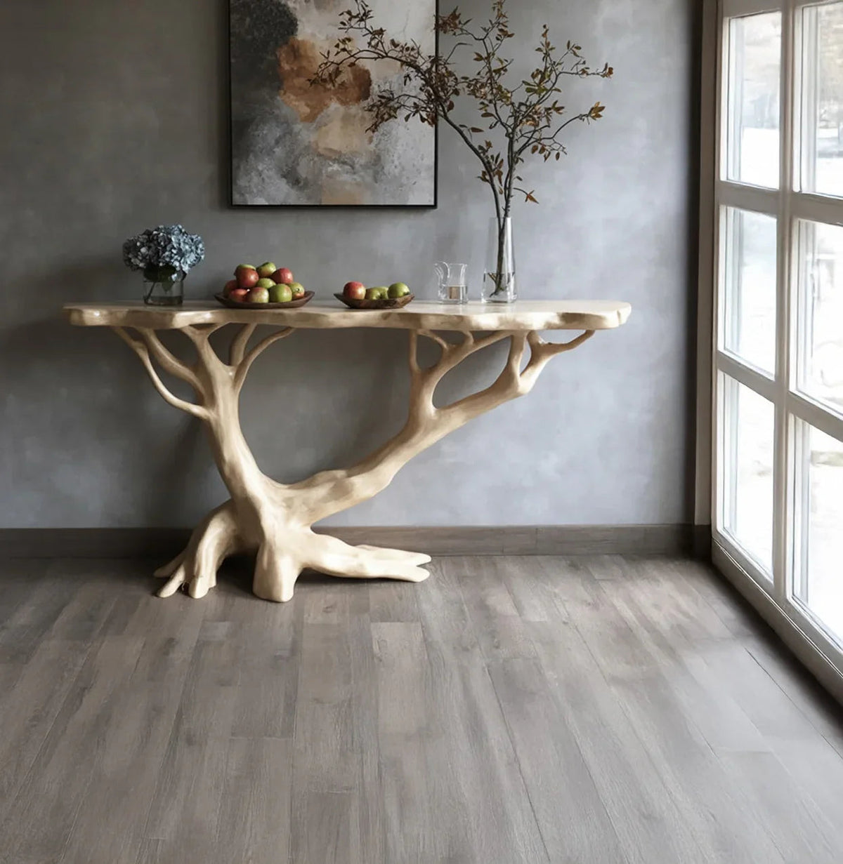 Sculptural Wooden Console Table