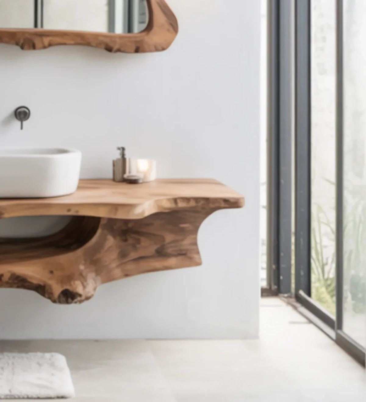 Solid Wood Live Edge Floating Bathroom Vanity With Organic River Edge
