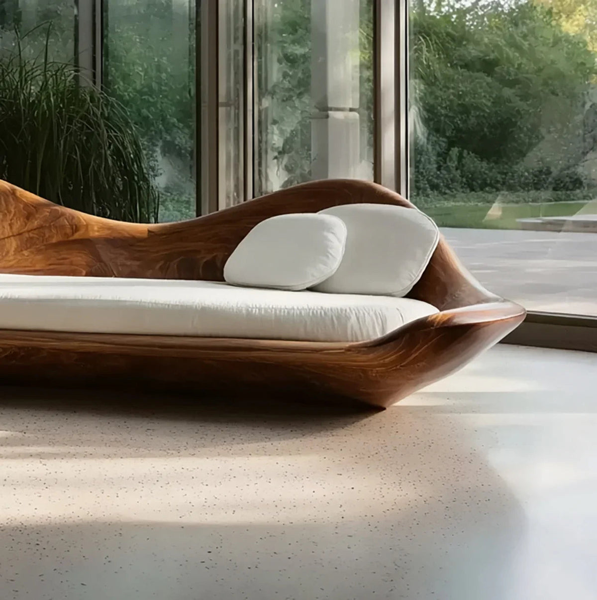 Elegant Modern Wooden Sofa With Sculptural Frame
