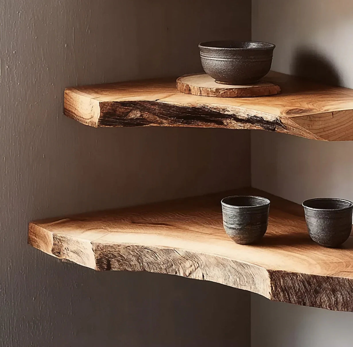 Modern Artisanal Wood Corner Shelf