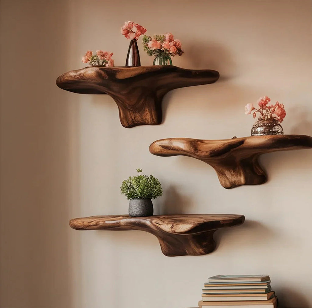 Handcrafted Organic Wooden Floating Wall Shelf