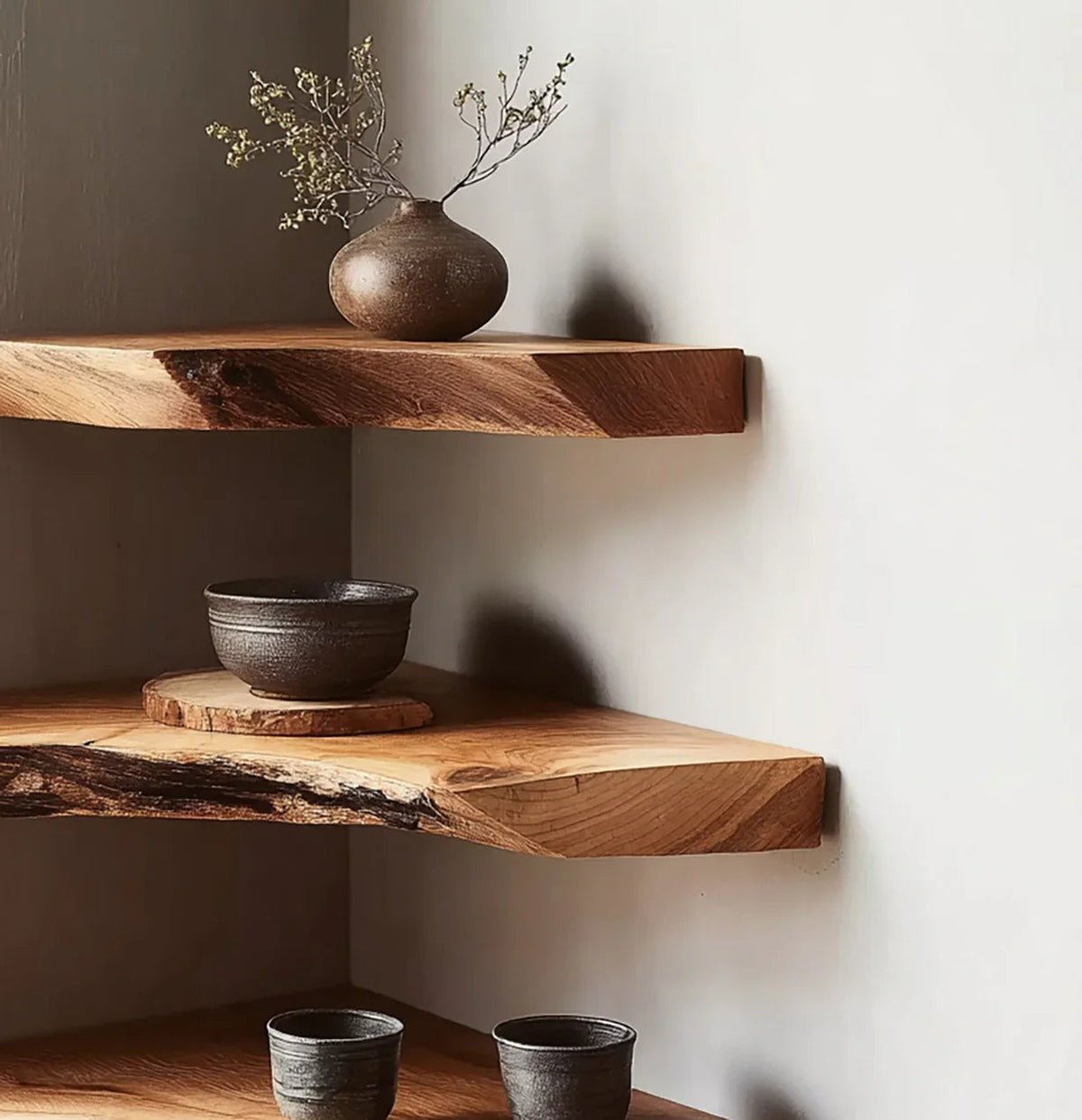 Modern Artisanal Wood Corner Shelf