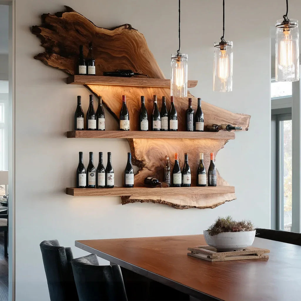 Live Edge Wooden Wine Rack Shelf