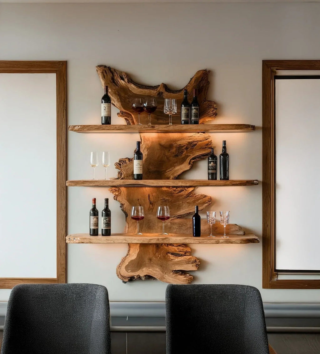 Live Edge Wood Bar Shelf