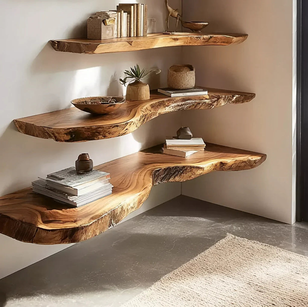 Rustic Floating Wall Shelf With Live Edge