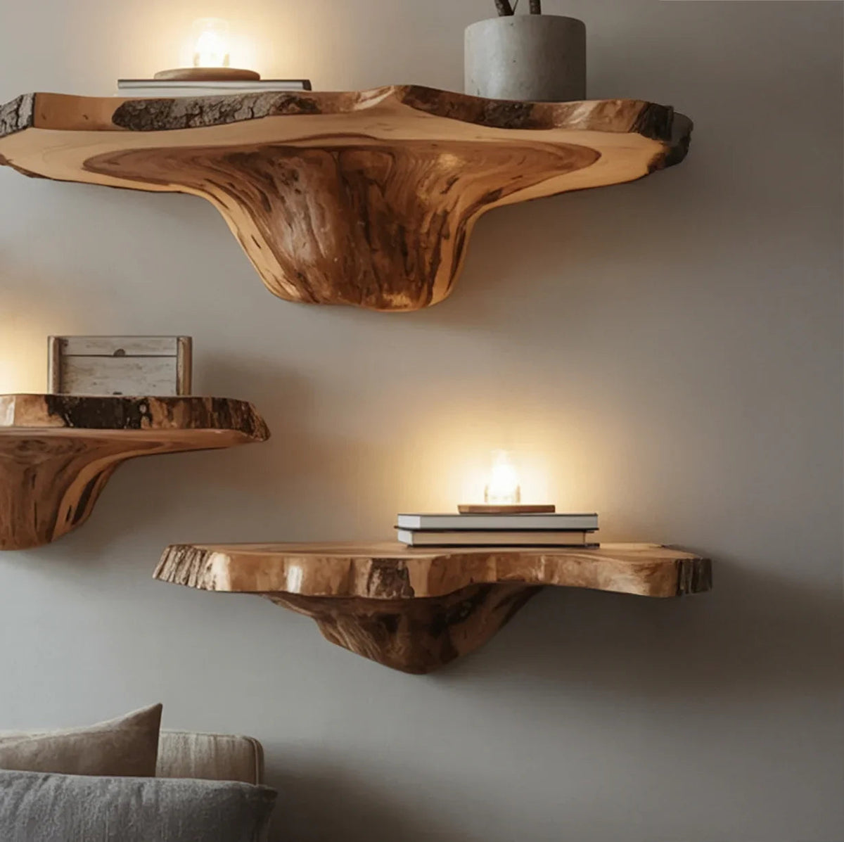Raw Bark Mushroom Floating Shelf