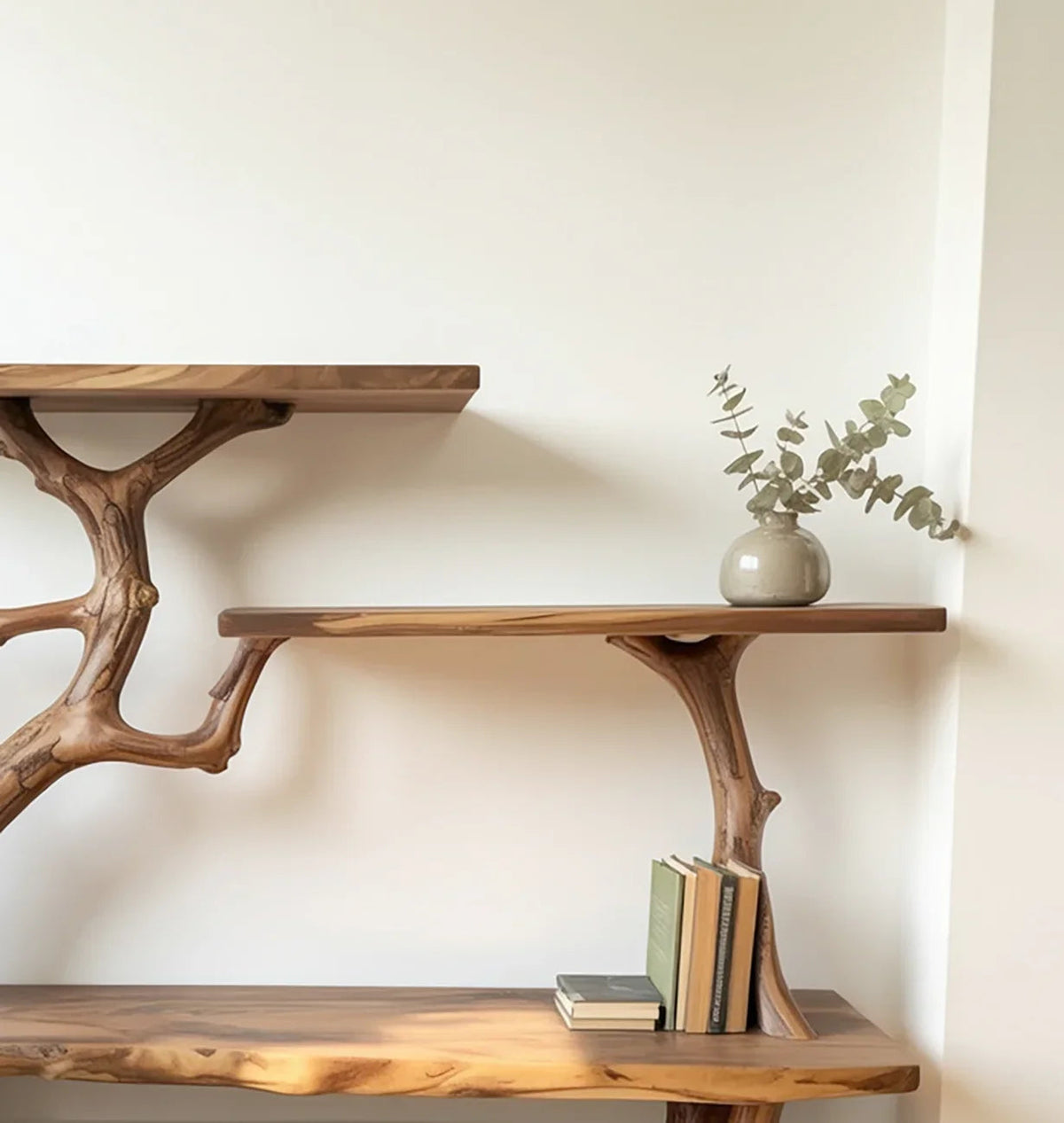 Narrow Rustic Console Table With Shelves