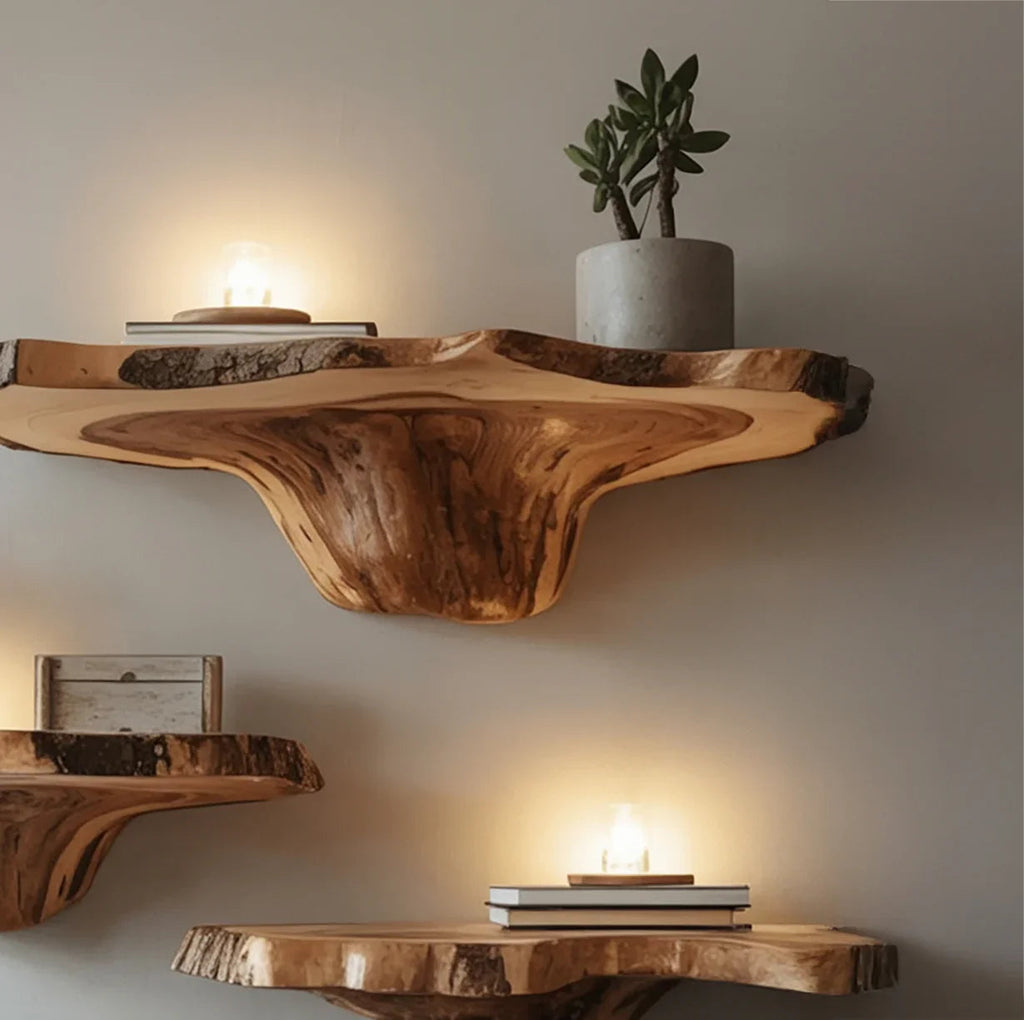Raw Bark Mushroom Floating Shelf