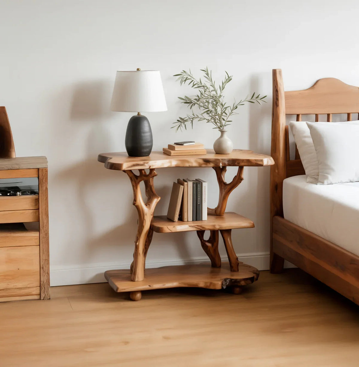 Solid Wood Tree Branch Nightstand