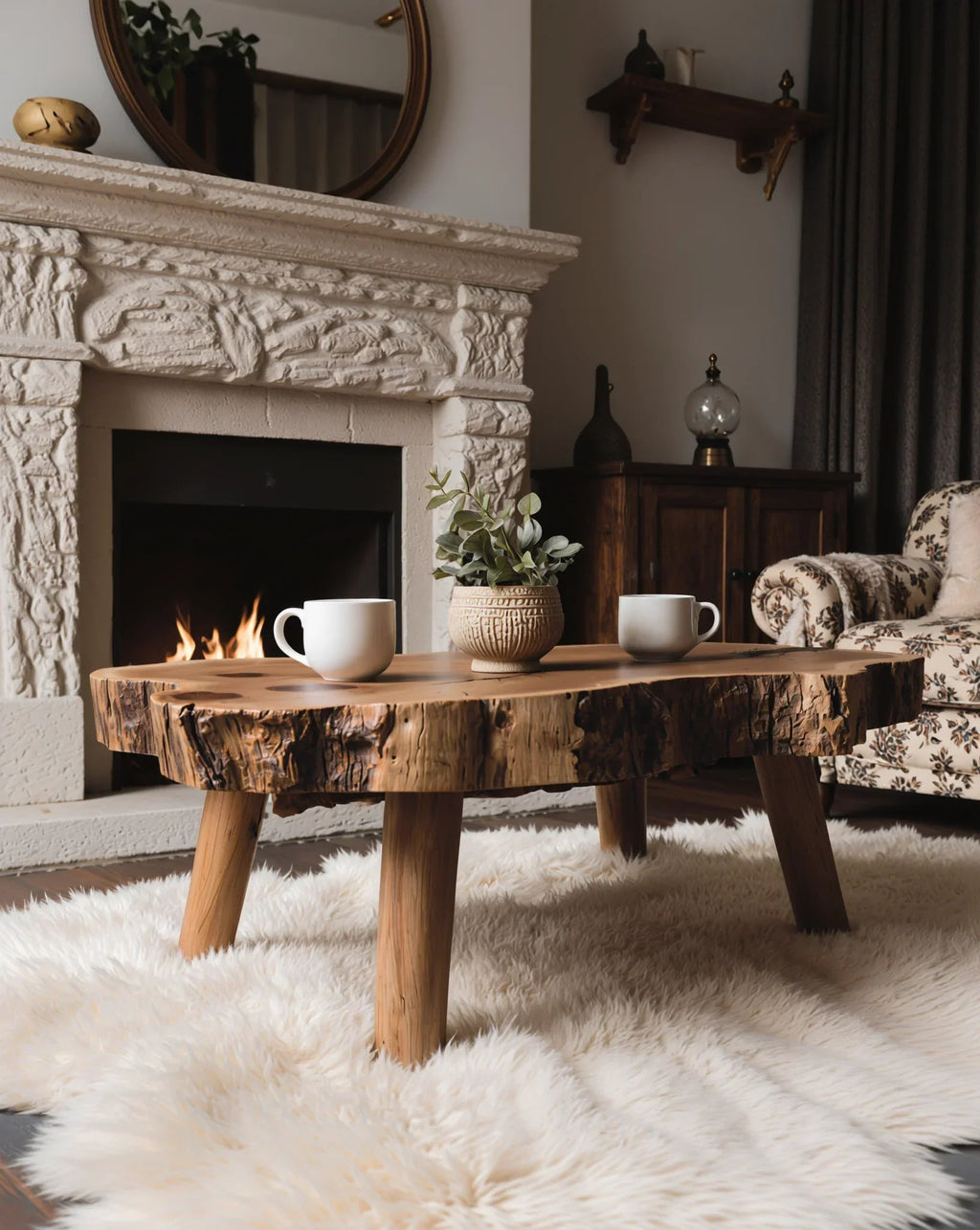 Sculptural Solid Wood Coffee Table