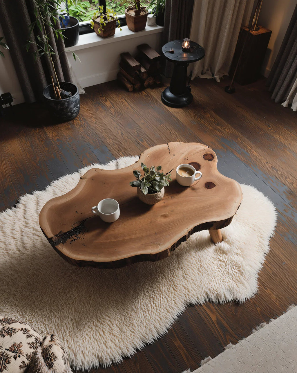 Sculptural Solid Wood Coffee Table