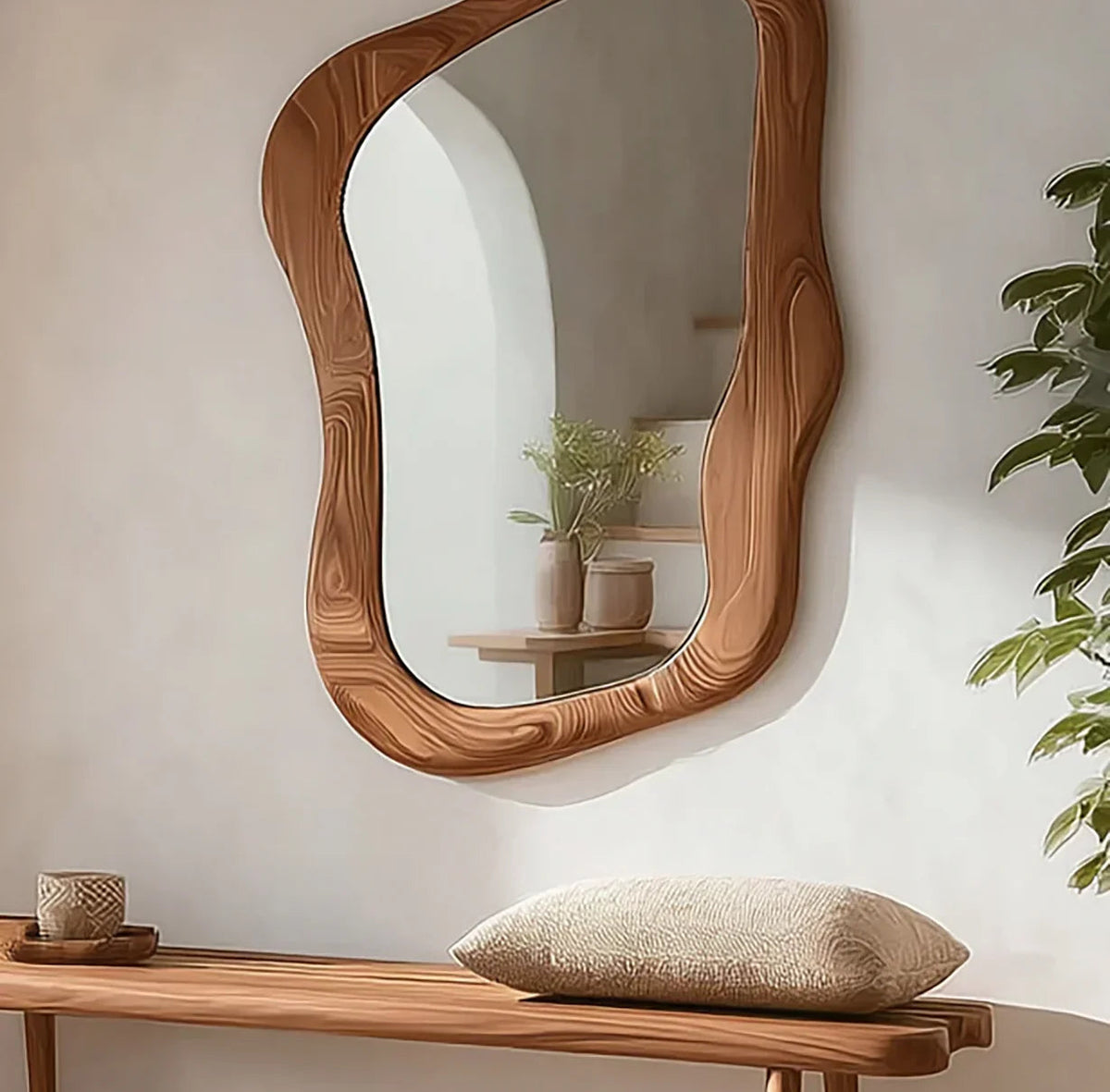 Wood Framed Asymmetrical Large Wall Mirror Frame Irregular Boho Decor