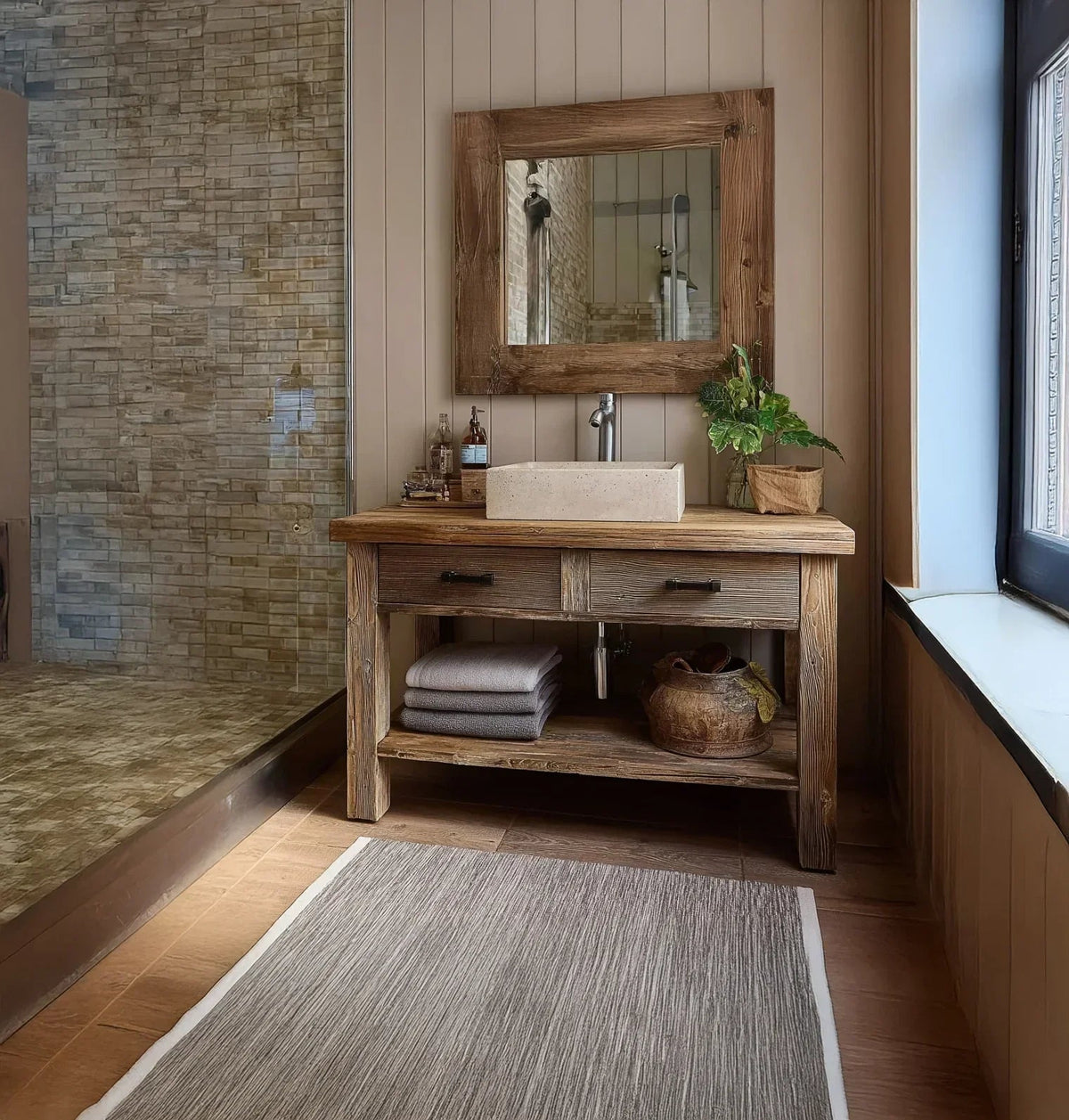 Wooden Rustic Style Handmade Bathroom Vanity