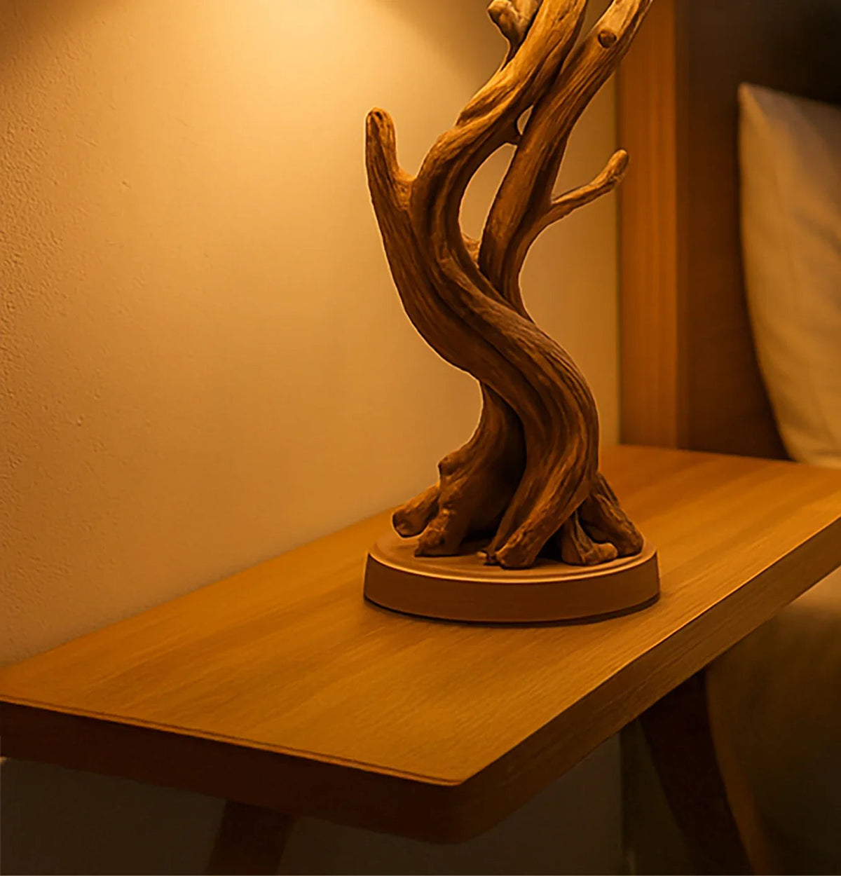 Handmade Pine Wood Tree Floor Lamp