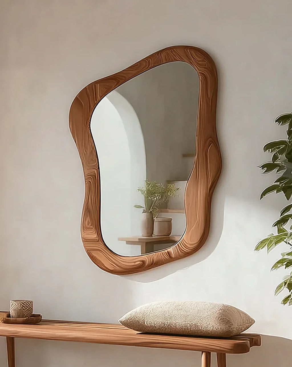 Wood Framed Asymmetrical Large Wall Mirror Frame Irregular Boho Decor