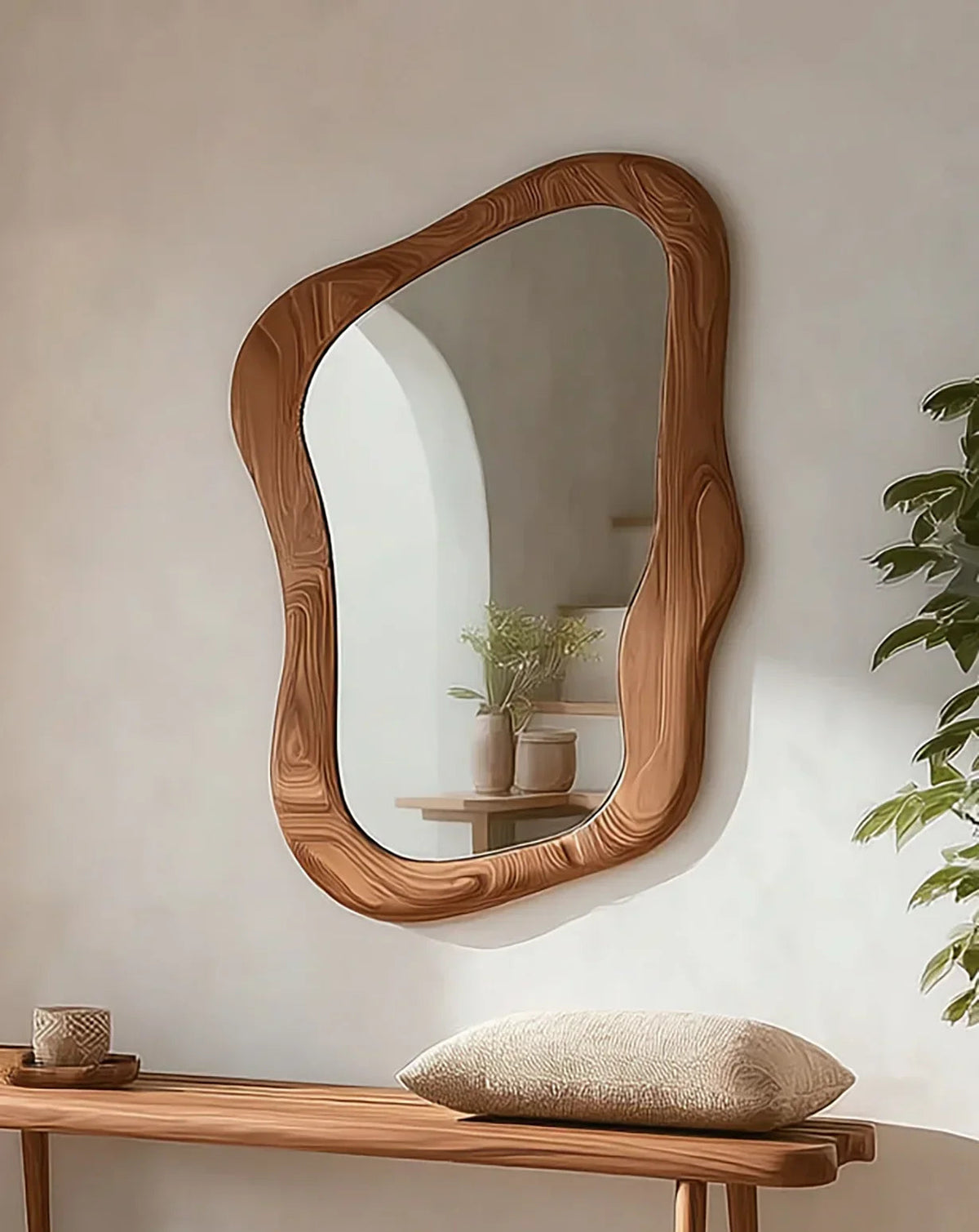 Wood Framed Asymmetrical Large Wall Mirror Frame Irregular Boho Decor