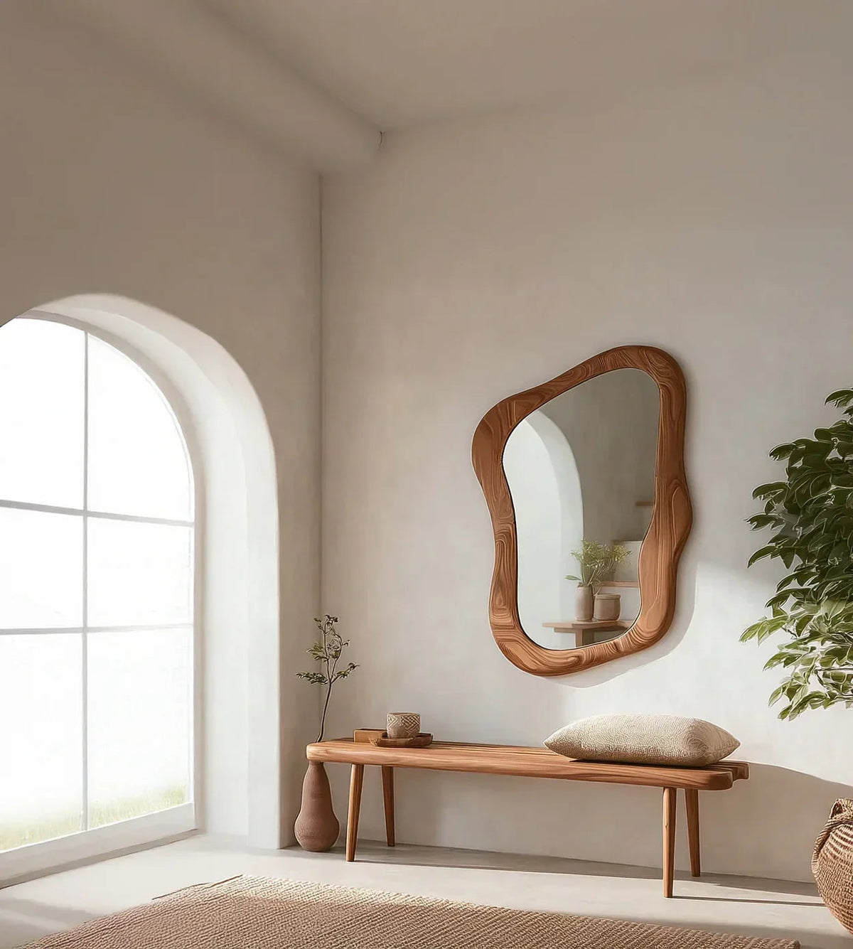 Wood Framed Asymmetrical Large Wall Mirror Frame Irregular Boho Decor