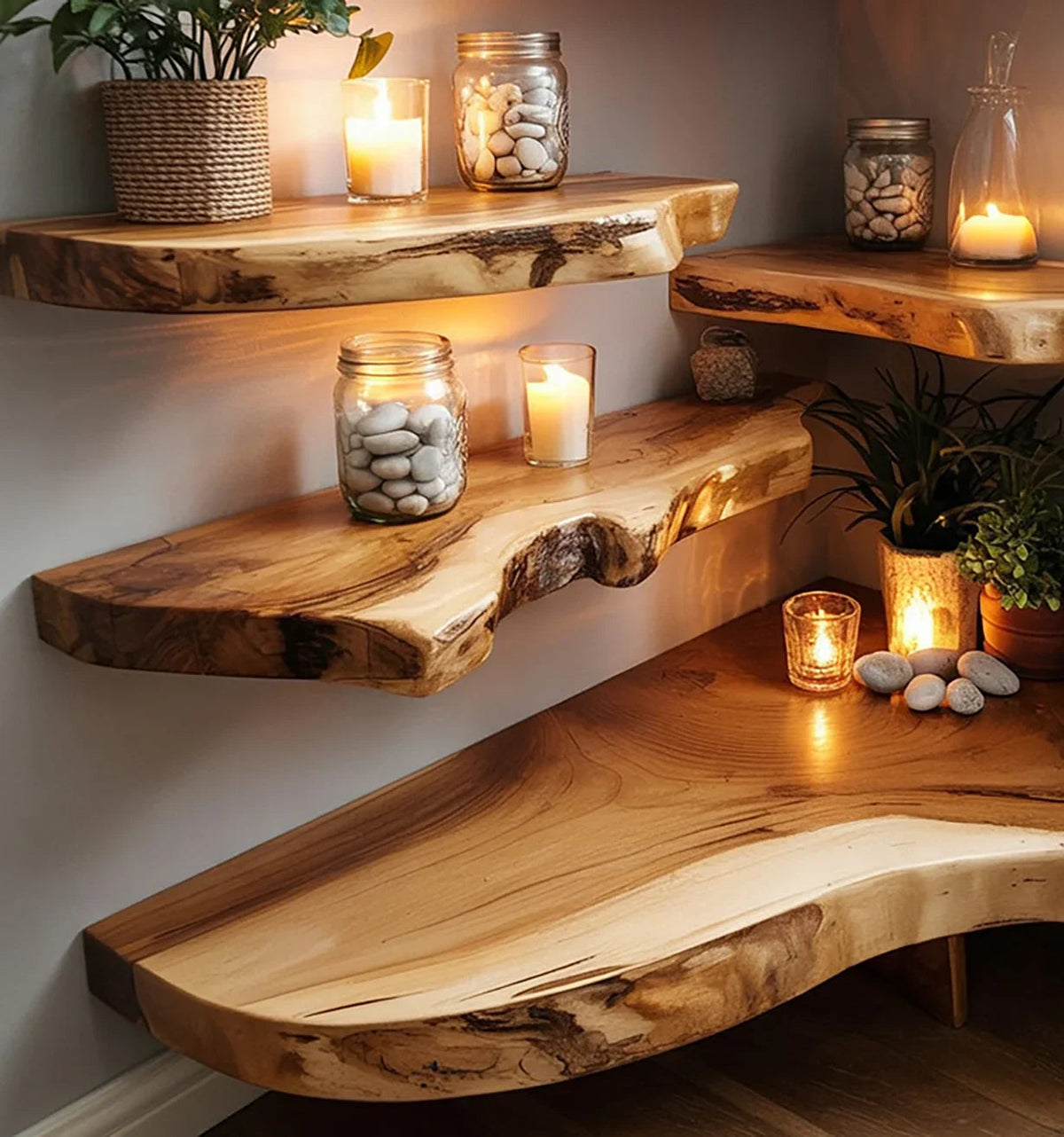 Live Edge Solid Wood Corner Floating Shelf