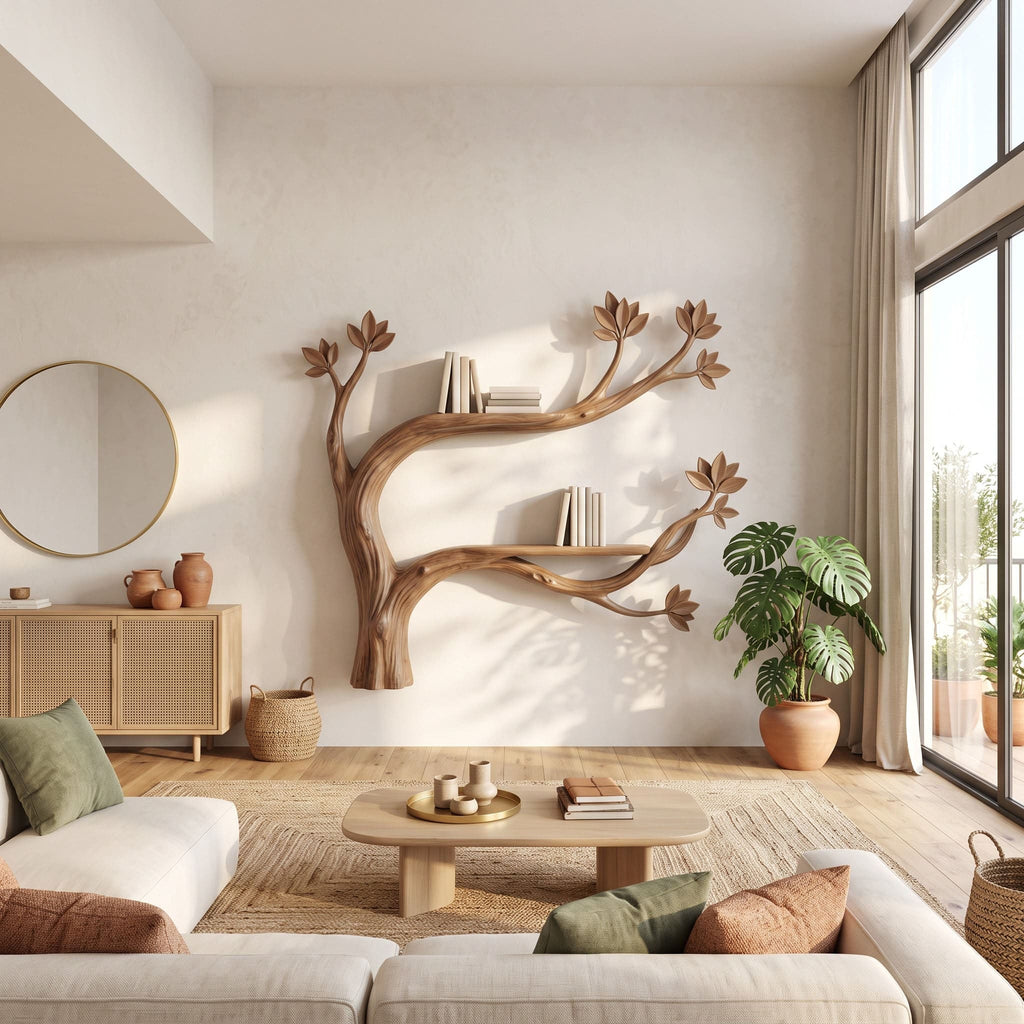 Handcrafted Botanical Tree Branch Wall Shelf
