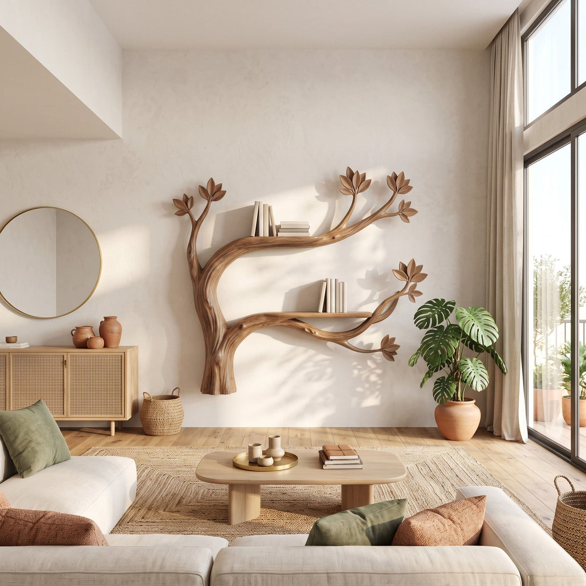 Handcrafted Botanical Tree Branch Wall Shelf