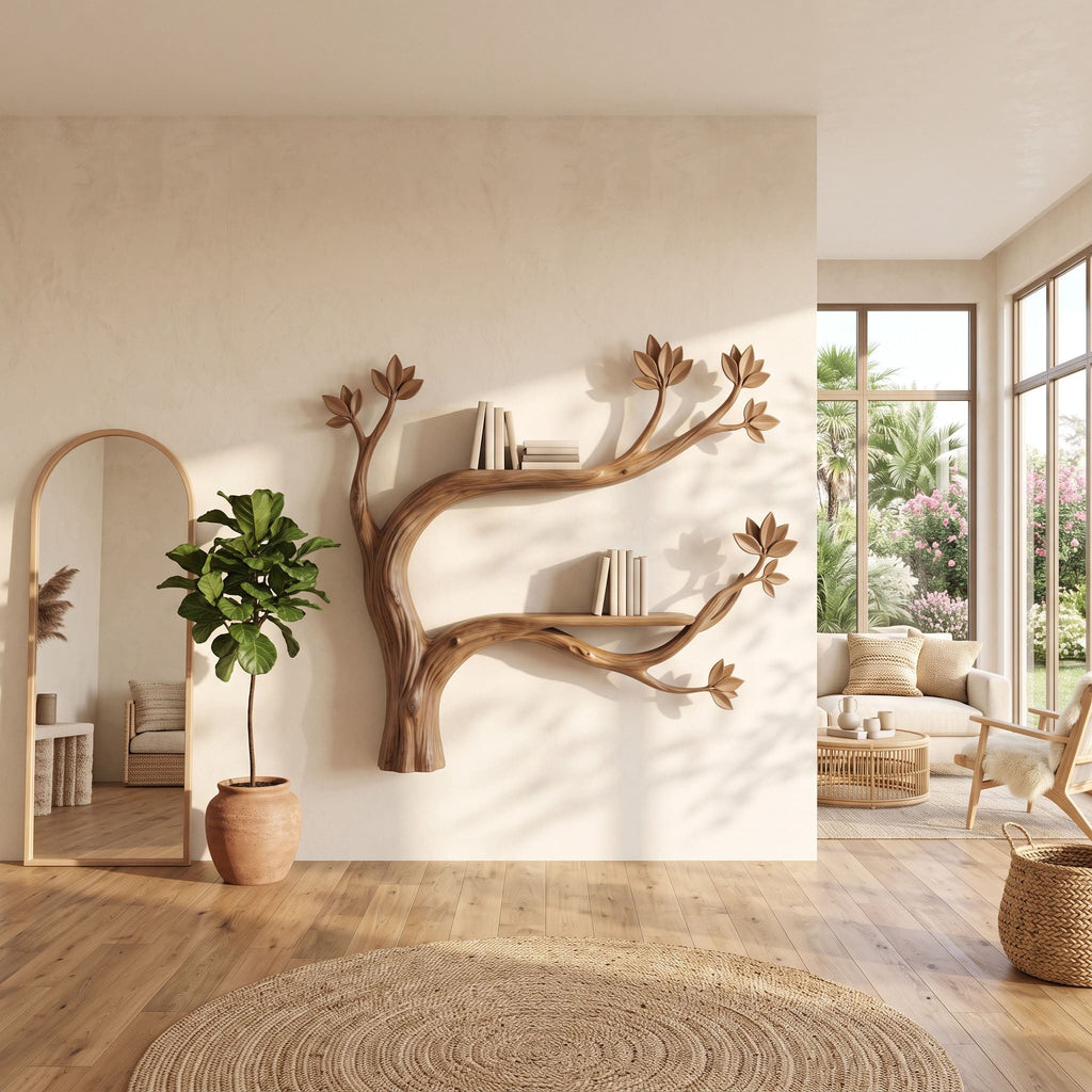 Handcrafted Botanical Tree Branch Wall Shelf
